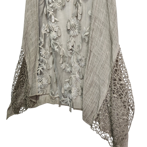 Lace Embroidered Tunic Tank Top Women's Large Taupe Whimsigoth Fairy Festival - Picture 5 of 14
